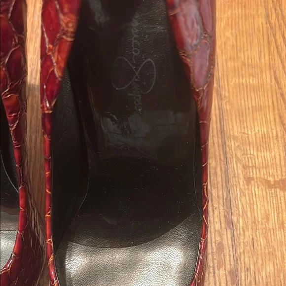 Jessica Simpson Red Stiletto Heels with Textured Finish Gently Used - Picture 5 of 7